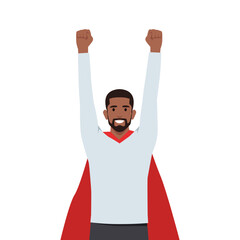 Young black businessman flying with hands up. Career advancement. Flat vector illustration isolated on white background