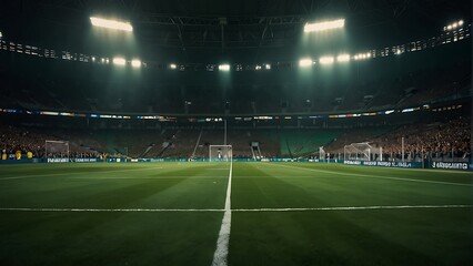 Fototapeta premium soccer field with a goal Game Day Excitement Football Stadium Lights 