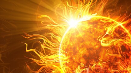 Fiery prominences dance on the surface of the sun, amidst swirling solar plasma flames, Ai Generated.