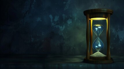 Hourglass stands on dark background, conveying urgency and the concept of time running out. Long banner format. Ai Generated