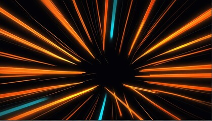 orange neon rays zoom motion effect on plain black background from Generative AI