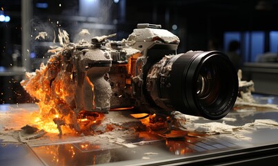 Camera on Table With Fire