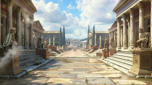 ancient roman city at daytime. animation seamless 4k video looping background. generated with ai