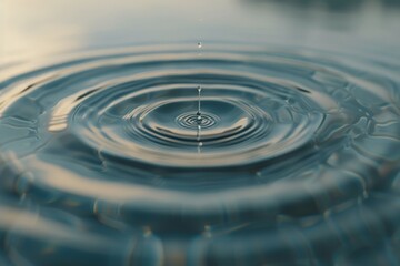 3D animation of a single water droplet causing ripples in a vast, still pond. Capture the concentric circles with high fidelity, showing the intricate patterns of the water’s surface tension