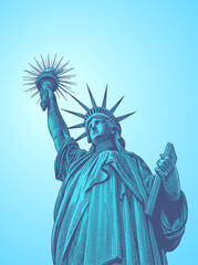 Engraving of Liberty statue low angle view © jolygon