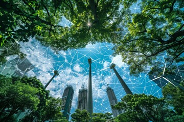 Blockchain technology contribute to sustainable business practices. Potential applications in energy consumption, waste management, and more - obrazy, fototapety, plakaty