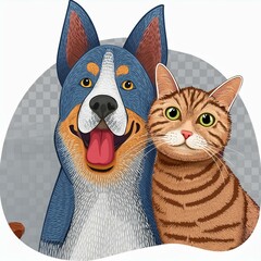 Transparent PNG available
Portrait of Happy dog and cat that looking at the camera together isolated on transparent background, friendship between dog and cat, amazing friendliness of the pets.