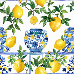 Obraz premium Mediterranean lemon and pottery pattern