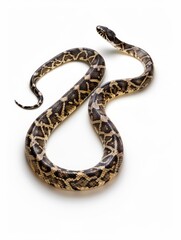 Fototapeta premium A coiled python displayed elegantly with intricate patterns, isolated on a white background.