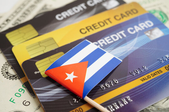 Cuba flag on credit card, finance economy trading shopping online business.