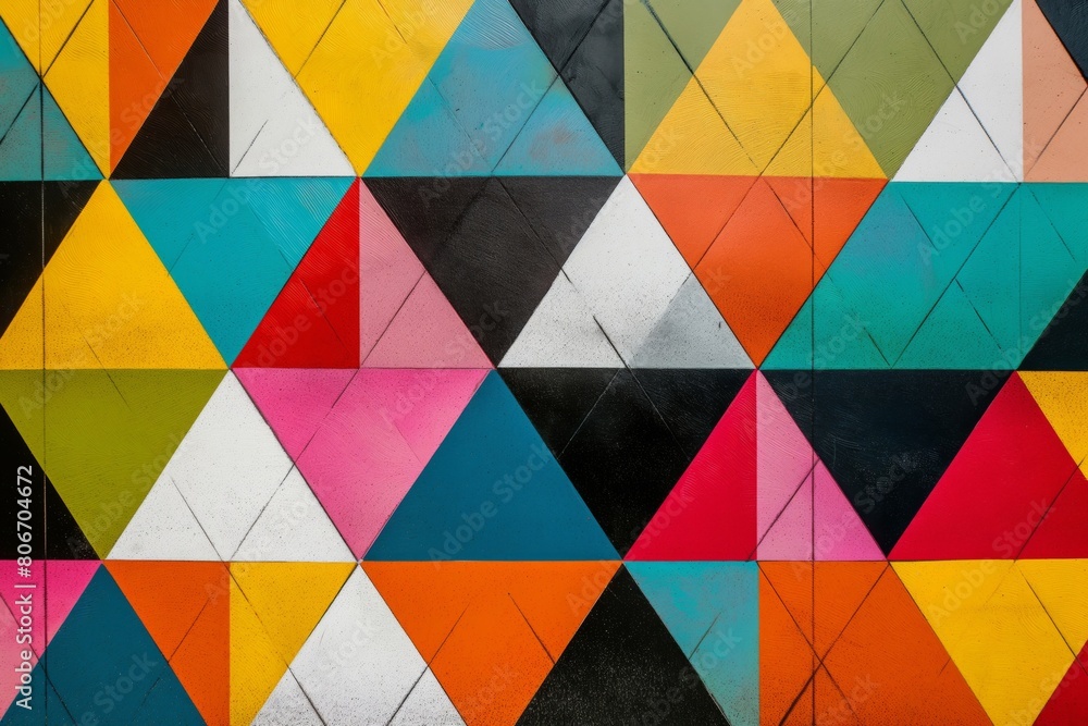 Poster vibrant abstract background featuring a mosaic of multicolored triangles