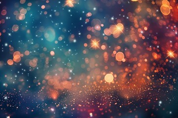 Fototapeta premium Vibrant and colorful festive sparkle abstract background with bokeh lights and glitter. Perfect for holiday season celebration decoration. Featuring red and blue colors