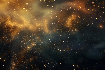 Fototapeta premium Abstract image of a cosmic scene with glittering golden dust particles on a dark background