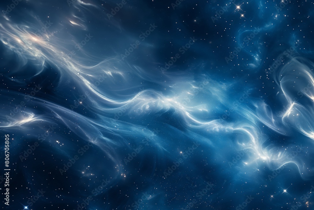 Poster ethereal cosmic swirling abstract background with gaseous nebula and shimmering stars in a digitally