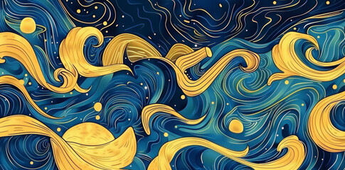 Golden Swirls and Waves Abstract