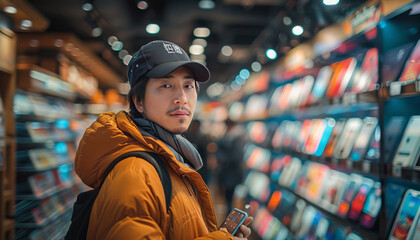 man selling cell phones in retail store,generative ai