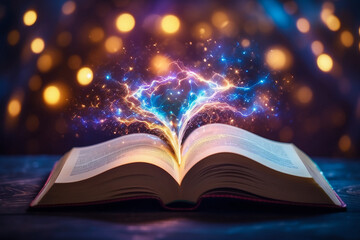 Open old Book With magic Glowing light
