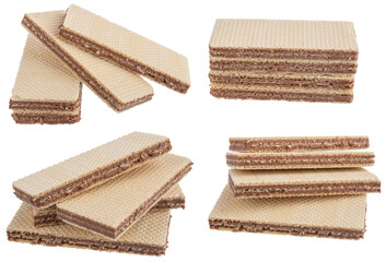 Crispy chocolate-filled wafer isolated png transparent. Various stacks of waffles for packaging design