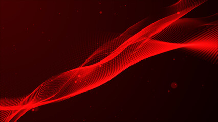 Abstract and technology red dot-wave background. Dot pattern with halftone effect. Abstract wave technology with falling particles. Motion dot on the red background