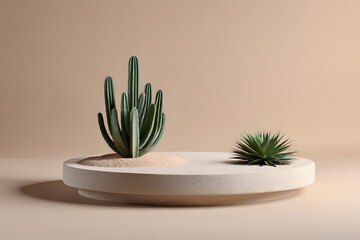 3d Rendering Minimal Mockup Podium Display Blank space to promote product Cactus Desert Tropic Summer