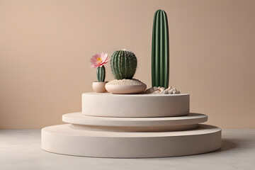 3d Rendering Minimal Mockup Podium Display Blank space to promote product Cactus Desert Tropic Summer