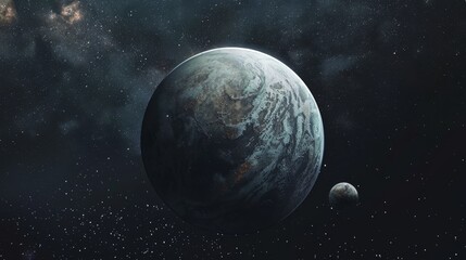 Obraz premium An unidentified planet looms in the void of space, ripe for exploration and colonization, Ai Generated.