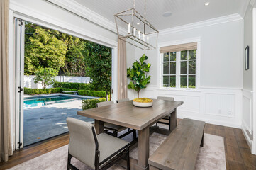 Spacious dining room in a new construction home in Encino, California