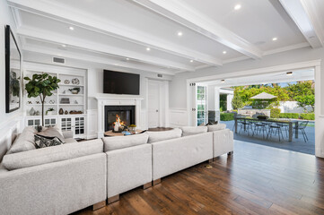 Spacious living room in a new construction home in Encino, California