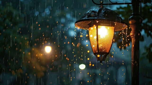 street lamp in the rain