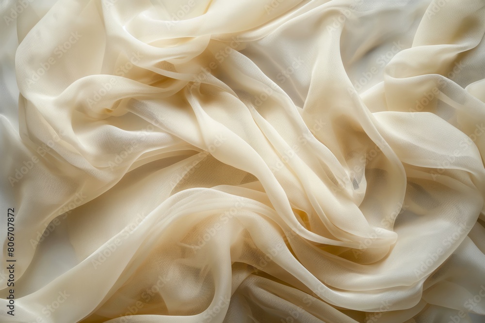 Poster close-up image of a luxurious cream fabric with delicate folds and a soft texture