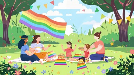 A group of people are sitting in a park, eating, Pride Month and Day, LGBTIQ+ 