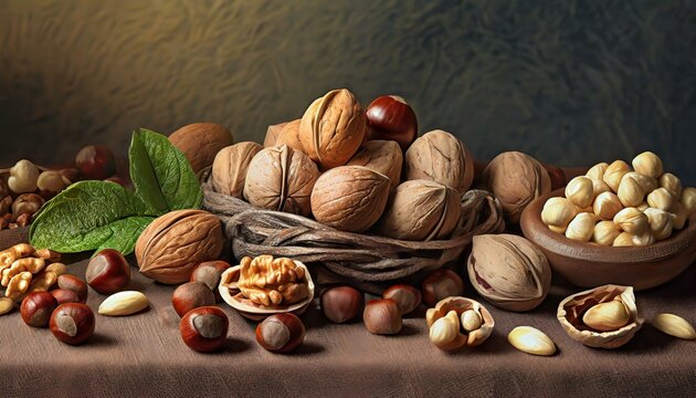 macro d'amandes, noix et noisettes