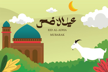 EID AL-ADHA theme design vector with goat