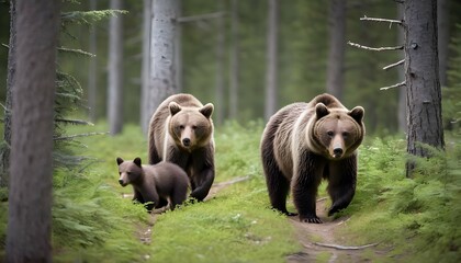 a-bear-cub-following-its-mother-through-the-forest-