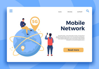 Mobile 5G network landing page, connection remotely. Vector of communication smartphone and telecommunication, connection wifi global illustration