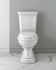 3D rendered luxury creative designed white toilet, ad mockup isolated on a white and gray background.