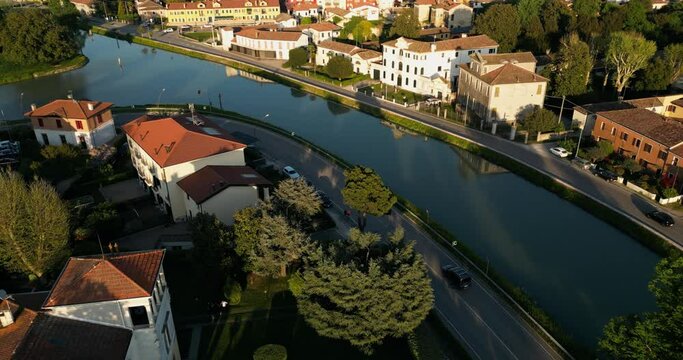 Aerial View Of Mira Town In Brenta River, Riviera del Brenta In Veneto, Northern Italy.