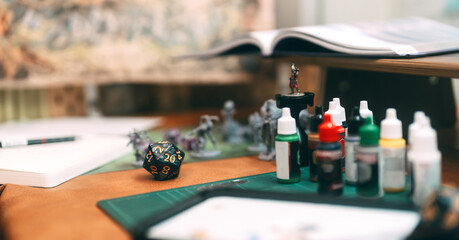 Brush paint acrylic colour to miniatures for tabletop role playing game or board games