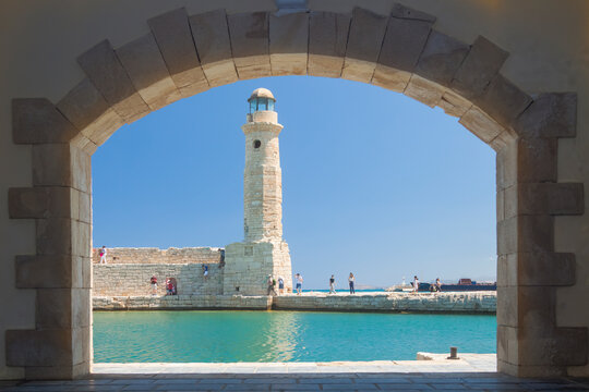 Greece, Crete, Rethymno, Venetian Harbour, Lighthouse