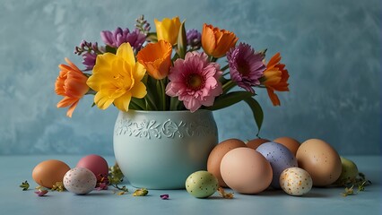 easter eggs and flowers Easter Blooms Still Life with Eggs and Flowers
