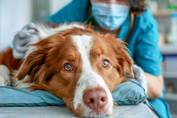 Compassionate Veterinary Professional Caring for a Resting Dog in a Clinic