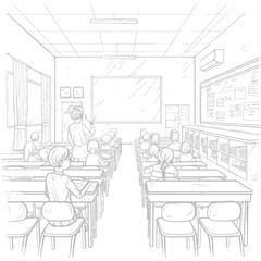 outline illustration for positive classroom for teach and study