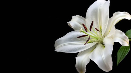 Fototapeta premium Elegant contrast white lily against black backdrop, timeless beauty, Ai Generated
