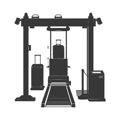 Silhouette Airport Security Checkpoint with X-ray Baggage Scanner and Metal Detector Gate black color only