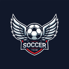 Obraz premium football logo. ball with wings and crown element , elegant soccer logo. Modern Soccer Football Badge logo template design
