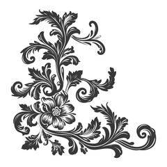 Silhouette Baroque ornament for corner with filigree floral element black color only