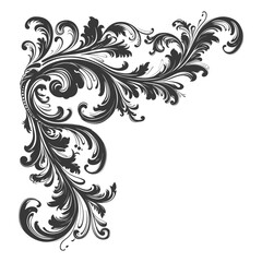 Silhouette Baroque ornament for corner with filigree floral element black color only