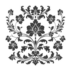 Silhouette Baroque ornament with filigree floral element black color only