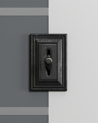 3D rendered wall switch, ad mockup isolated on a white and gray background.