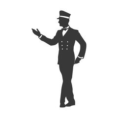 Silhouette bellboy hotel in action full body black color only